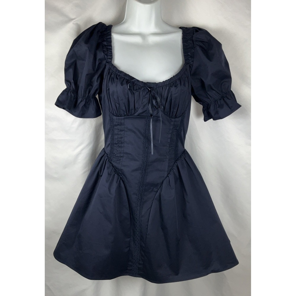 Fore Women's Size Small Navy Blue Milkmaid Corset Style Mini Dress Tulle‎ Lined